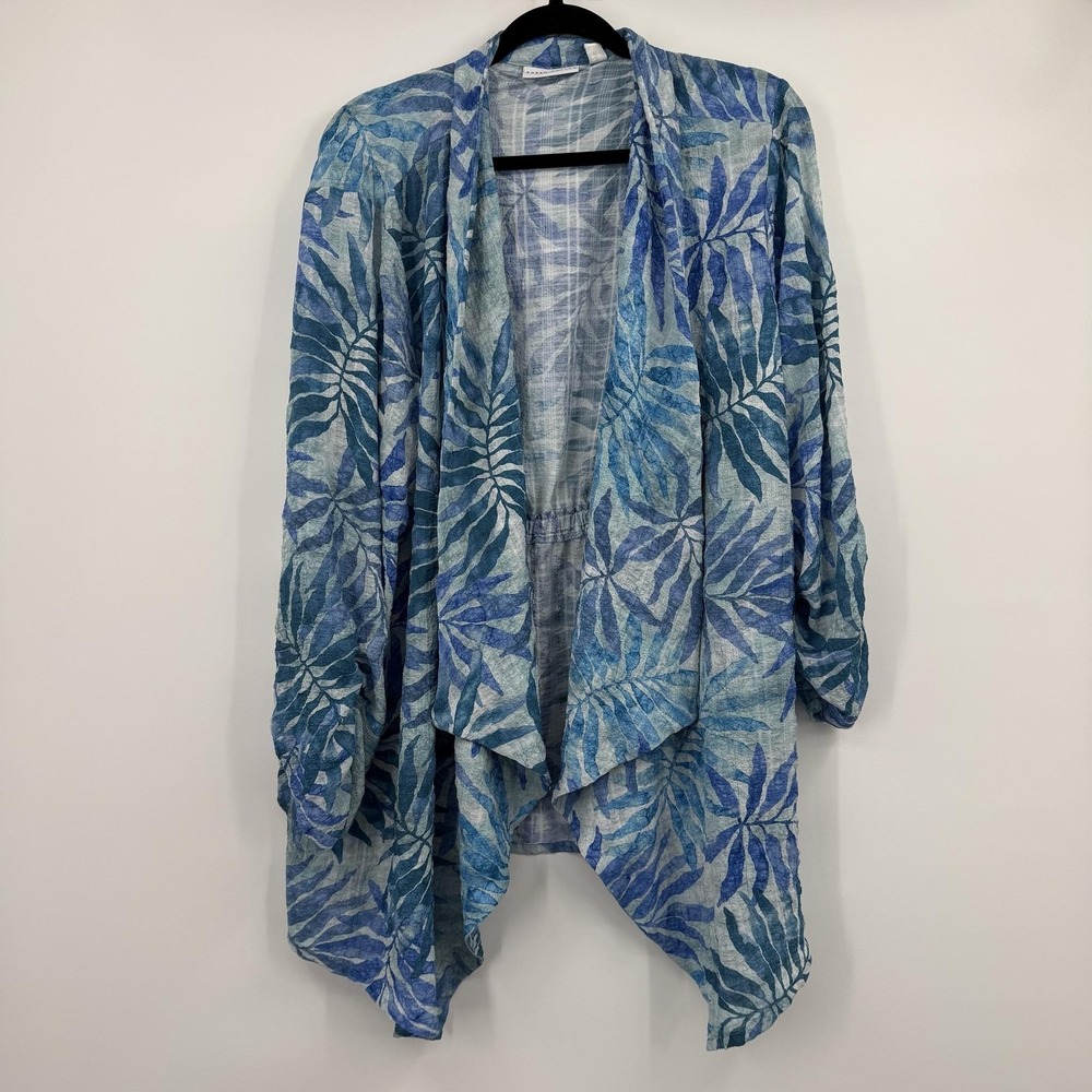 Susan Graver Cardigan Womens 2X Blue‎ Lightweight Pockets Sheer Floral Relaxed